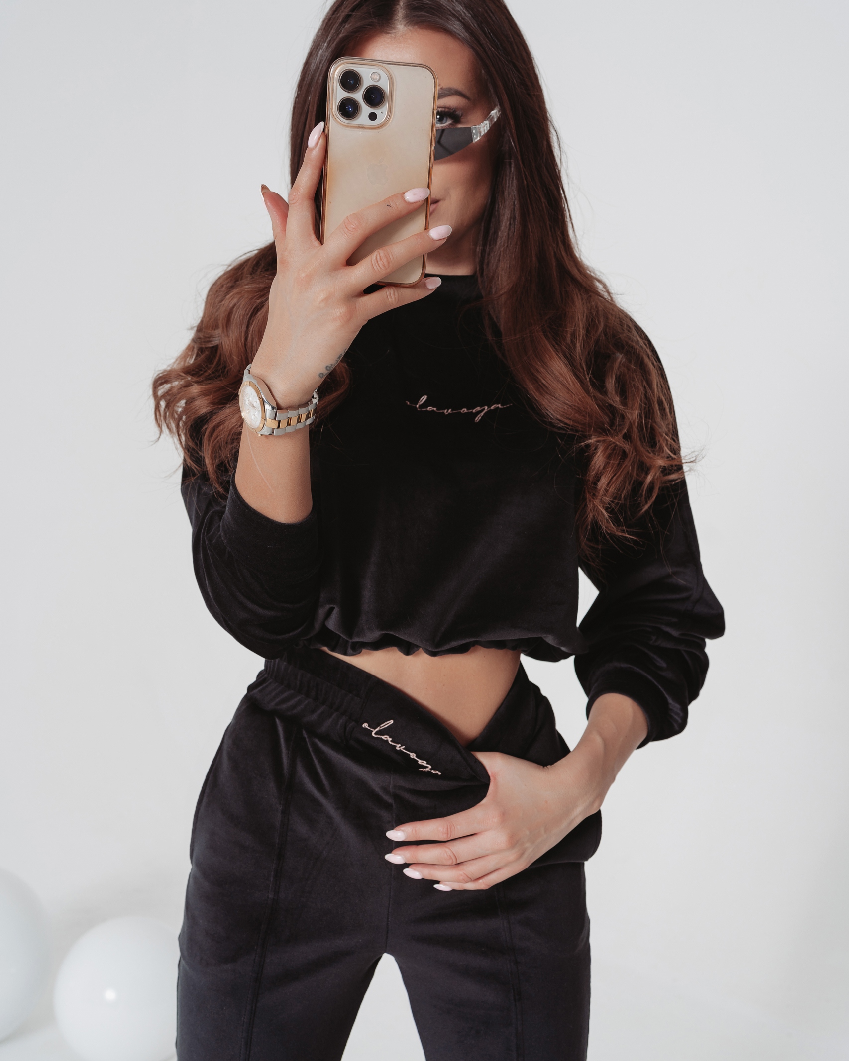 Komplet welurowy Kaylie Ola Voga czarny Komplet welurowy Kaylie Ola Voga czarny