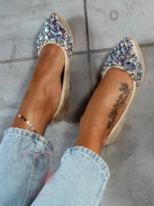 Balerinki z kamieniami Madam Stones złote