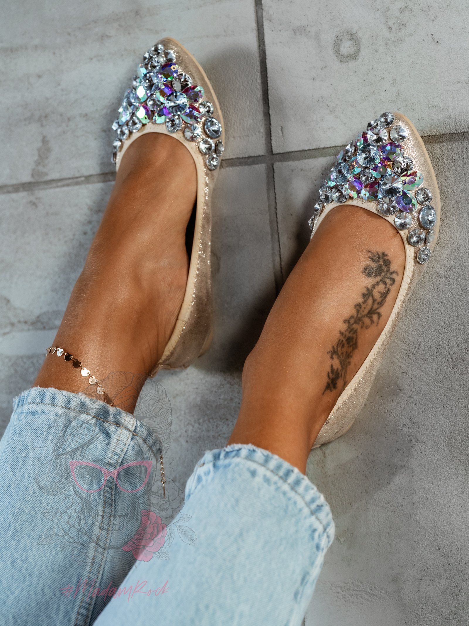 Balerinki z kamieniami Madam Stones złote Balerinki z kamieniami Madam Stones złote