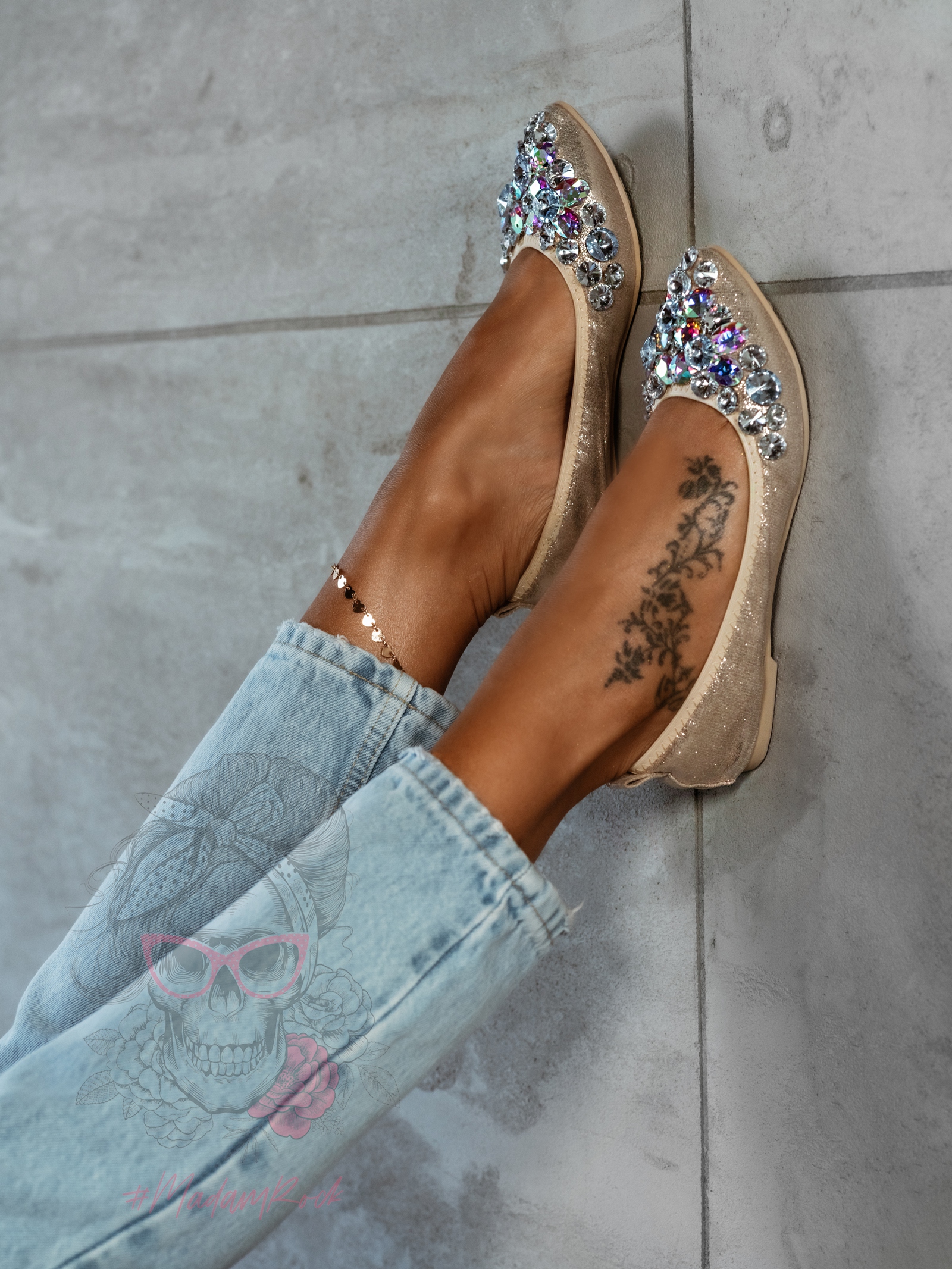 Balerinki z kamieniami Madam Stones złote Balerinki z kamieniami Madam Stones złote