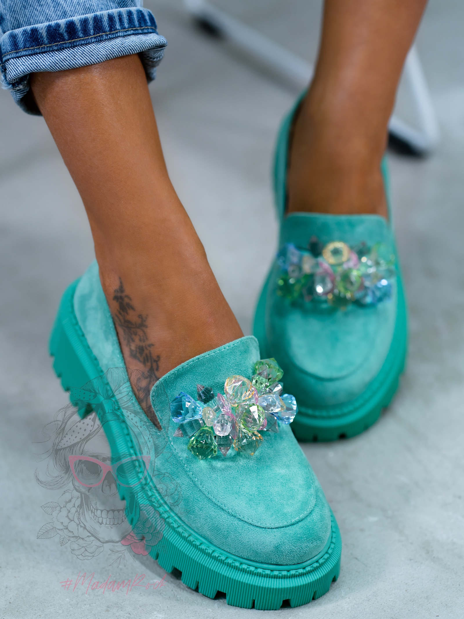 Mokasyny Madam Alecta miętowe