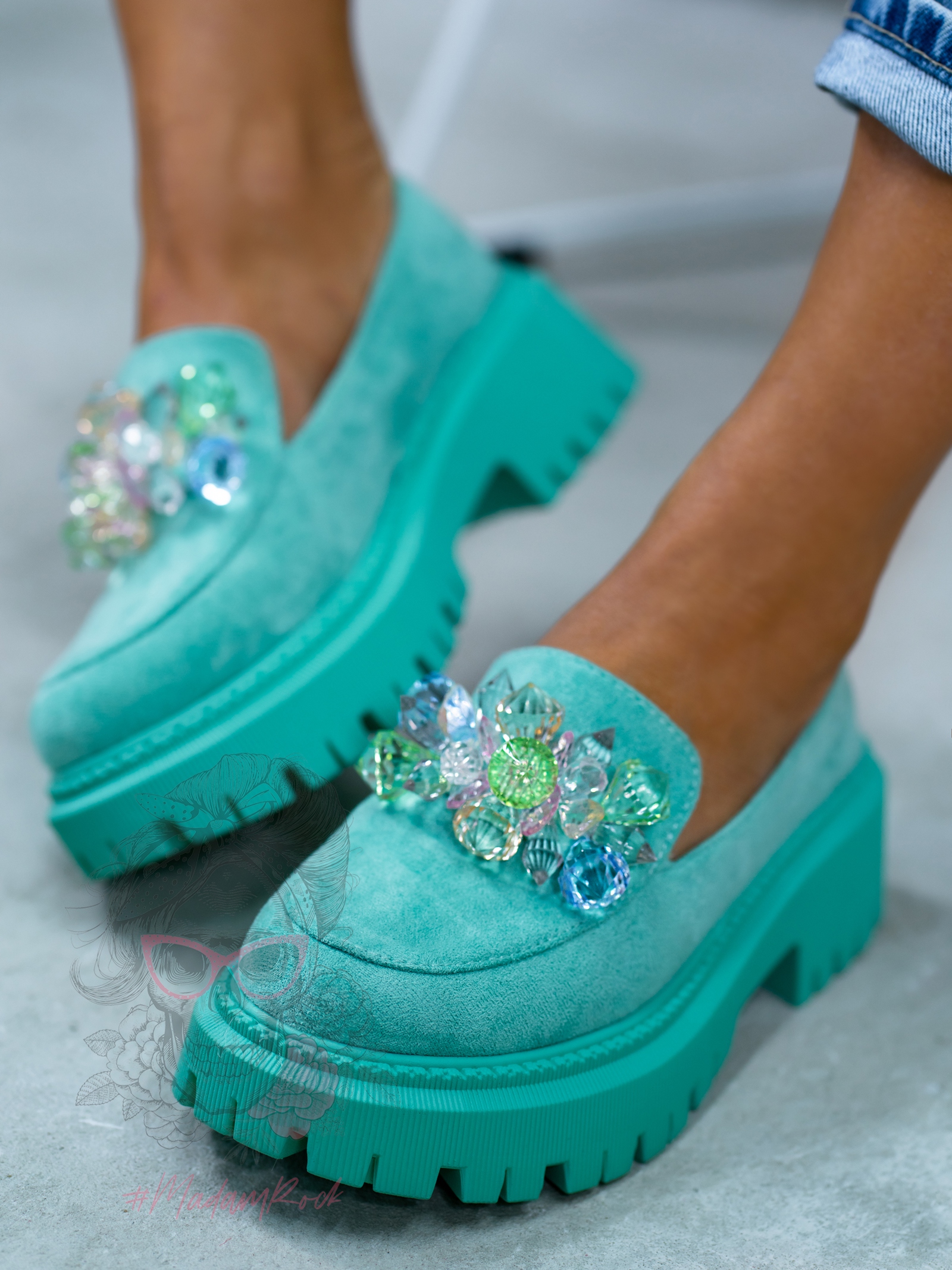 Mokasyny Madam Alecta miętowe