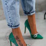 Czółenka z błyskiem Iliadi szmaragdowe