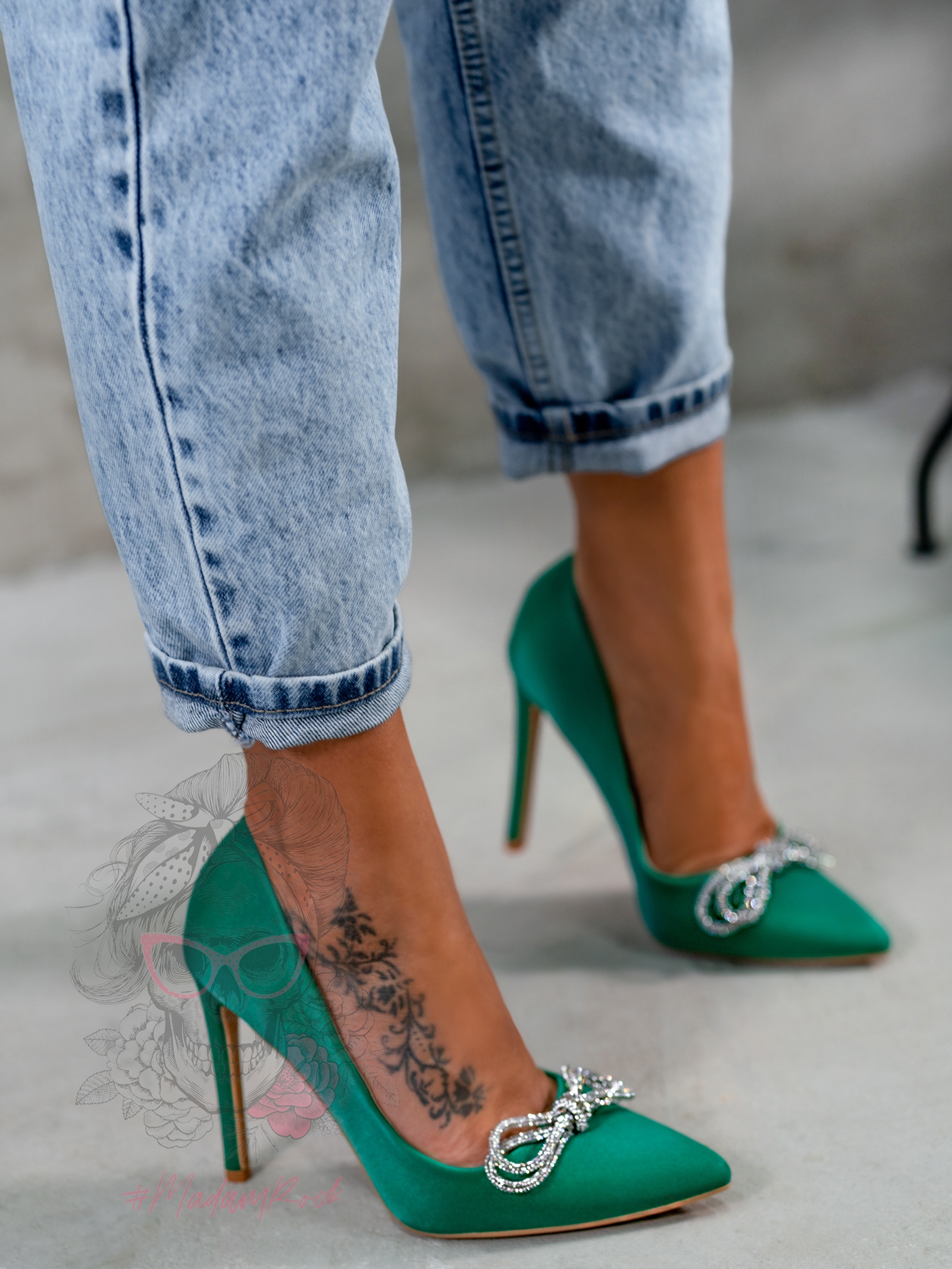 Czółenka z błyskiem Iliadi szmaragdowe