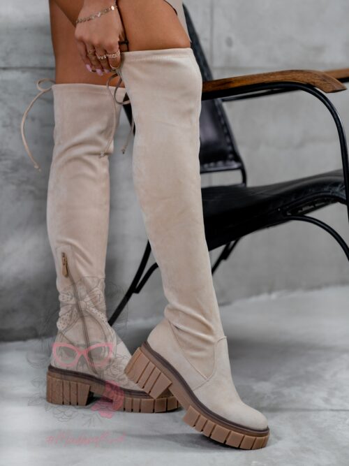 Kozaki za kolano Madam Caperuto beżowe