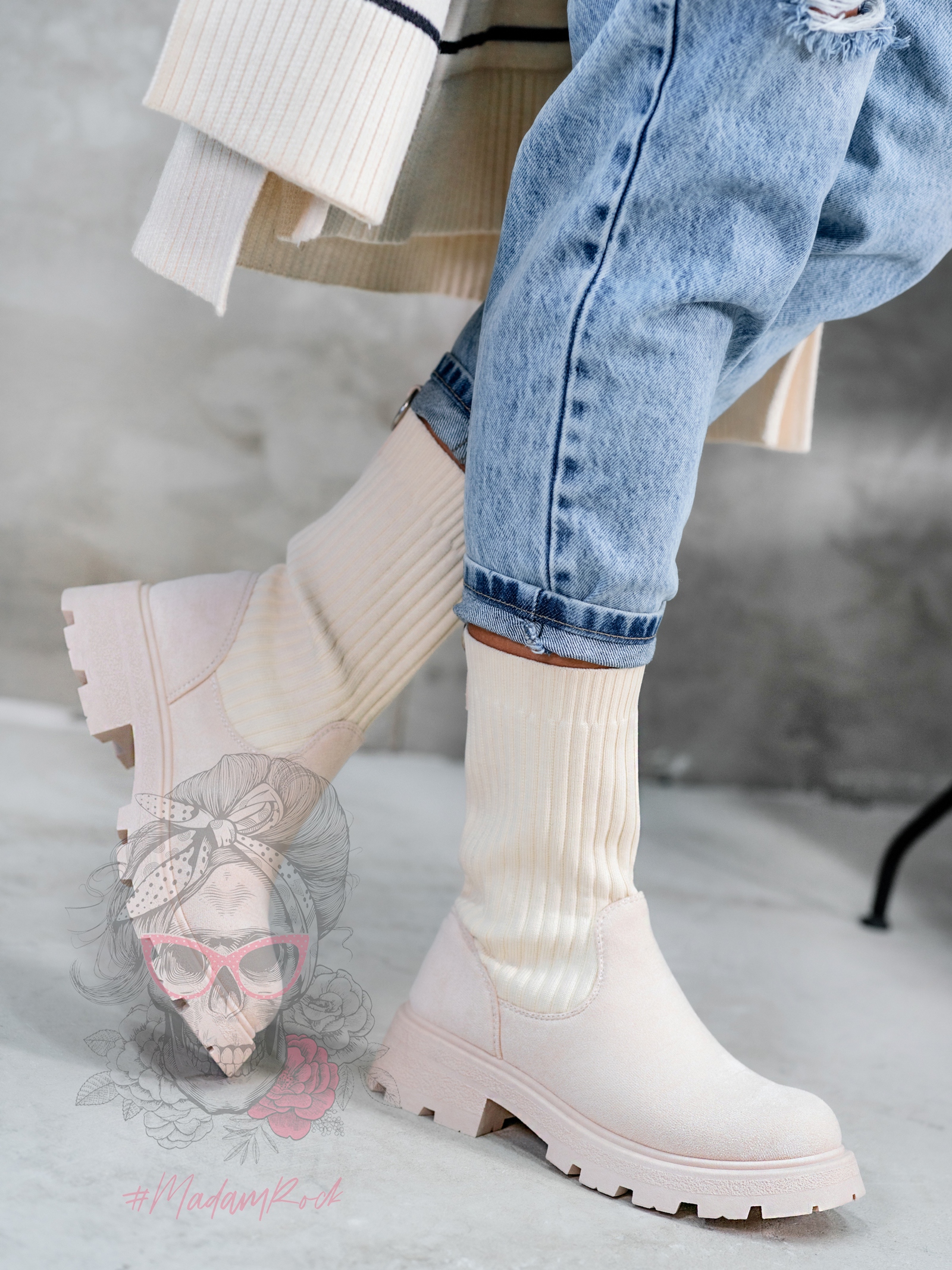 Botki skarpety Madam Setol beżowe