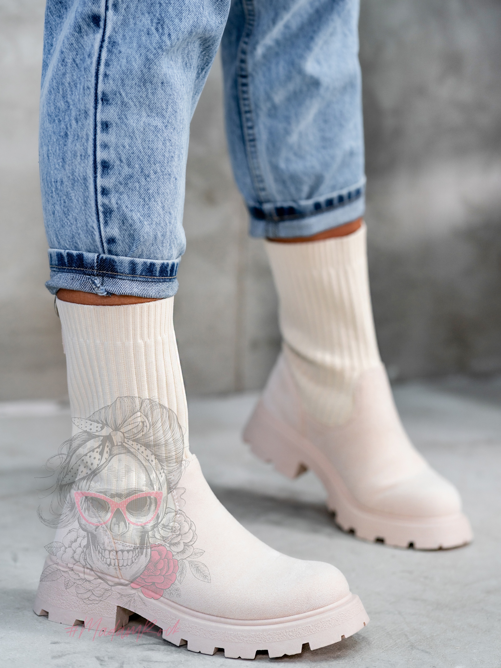 Botki skarpety Madam Setol beżowe