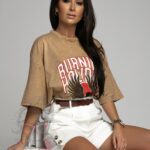 T-shirt dekatyzowany Burning beżowy melanż