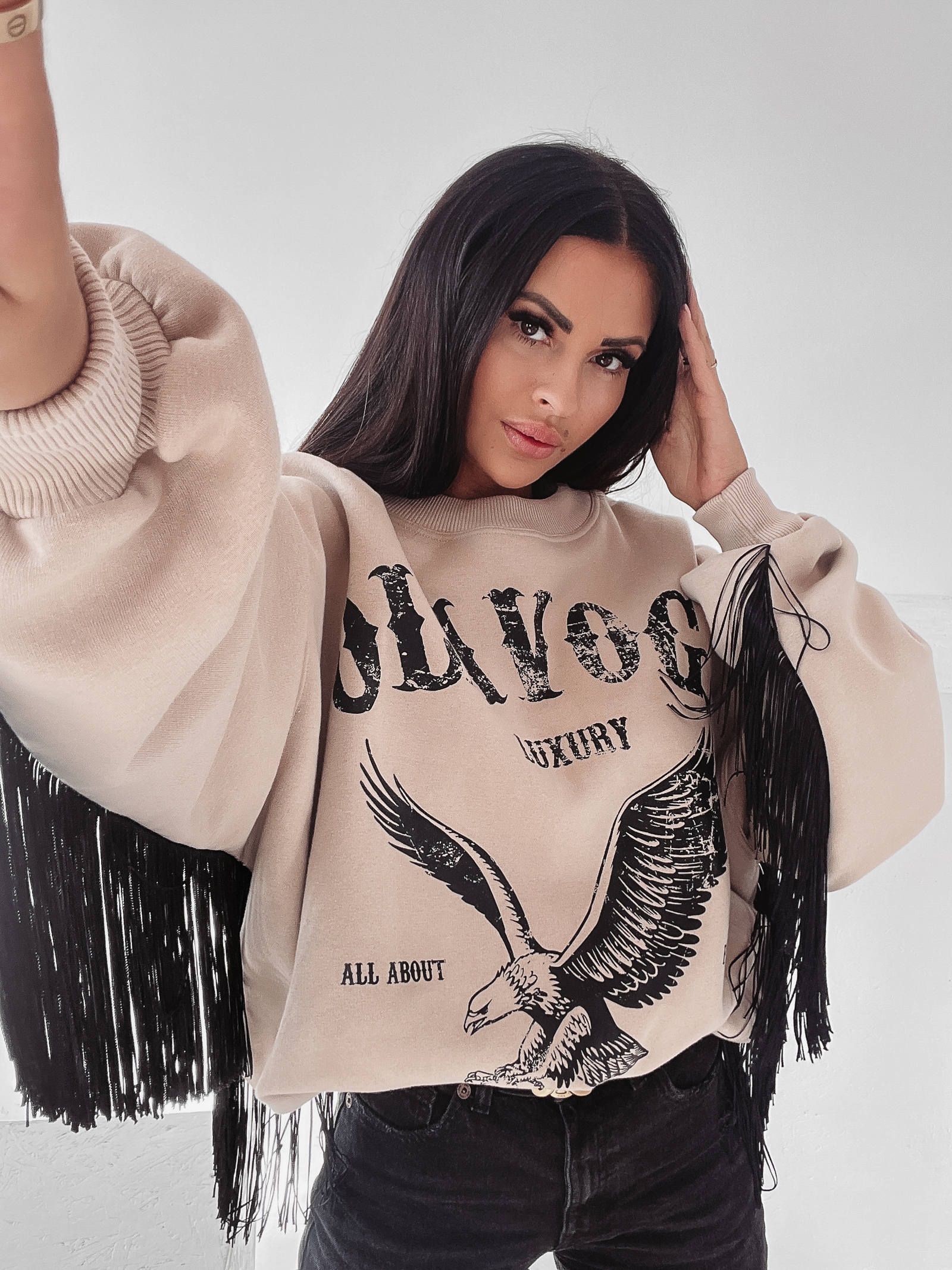 Bluza z frędzlami Big Eagle Ola Voga j.beżowa