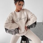 Bluza oversize z frędzlami Penny Ola Voga beżowa