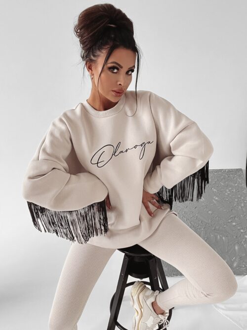 Bluza oversize z frędzlami Penny Ola Voga beżowa