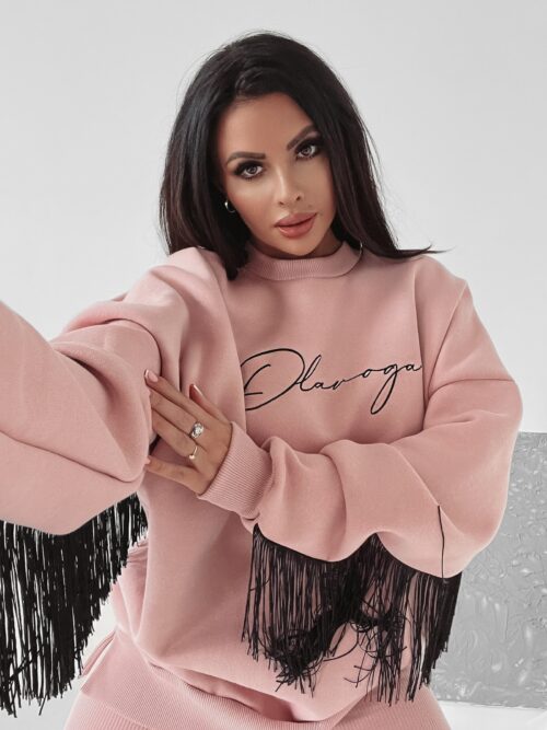 Bluza oversize z frędzlami Penny Ola Voga brudny róż