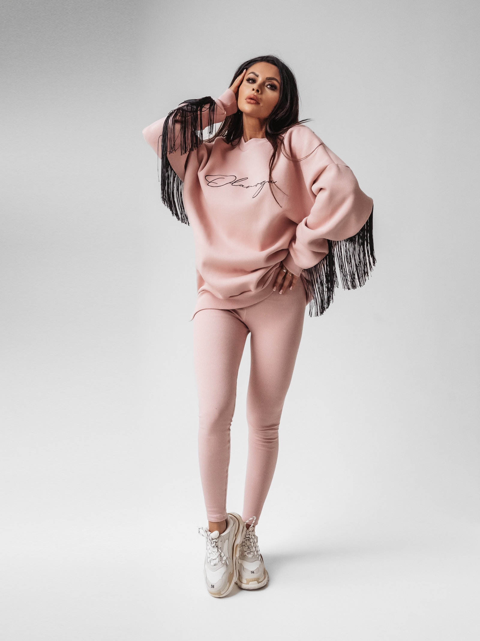 Bluza oversize z frędzlami Penny Ola Voga brudny róż