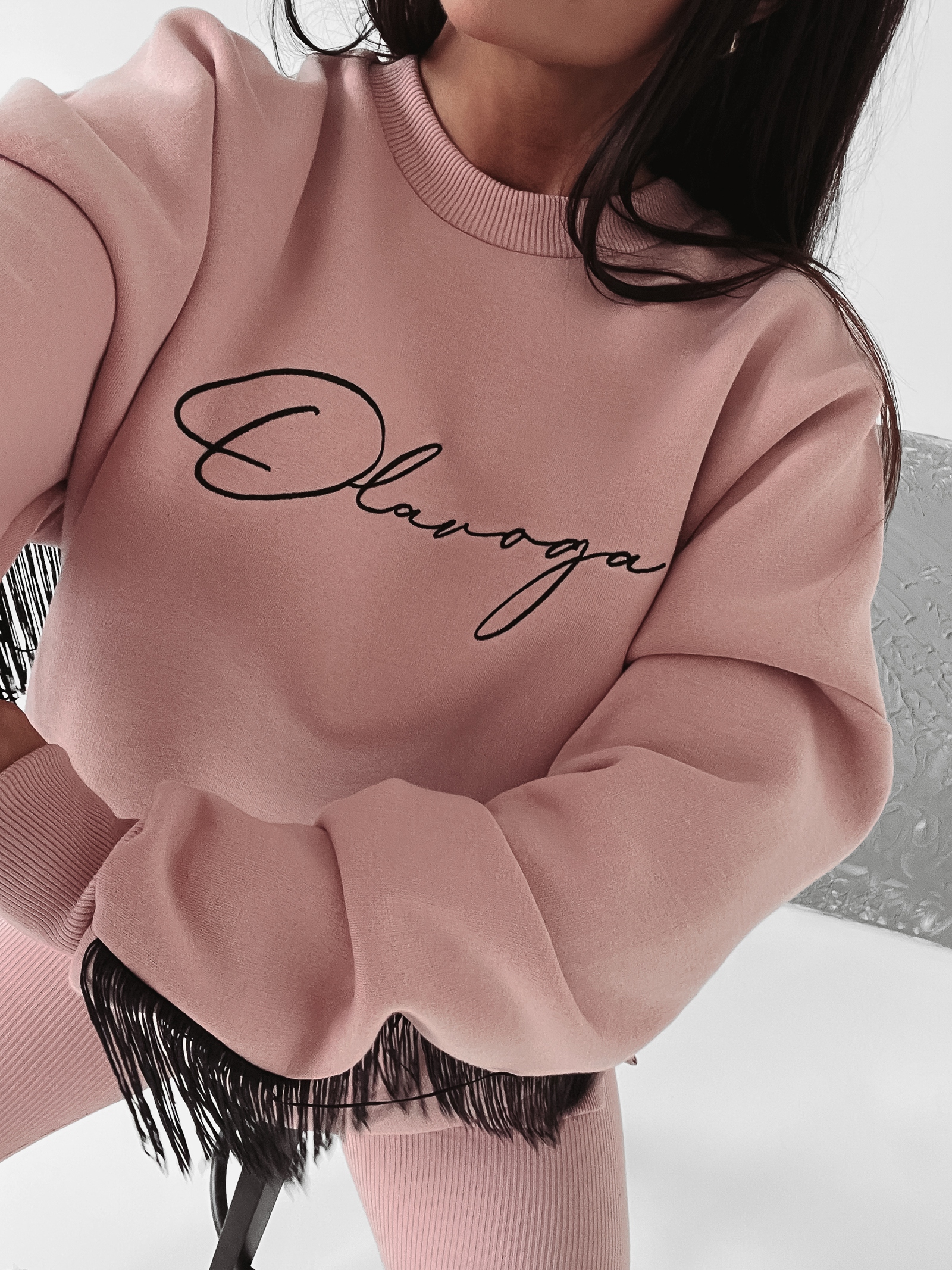 Bluza oversize z frędzlami Penny Ola Voga brudny róż