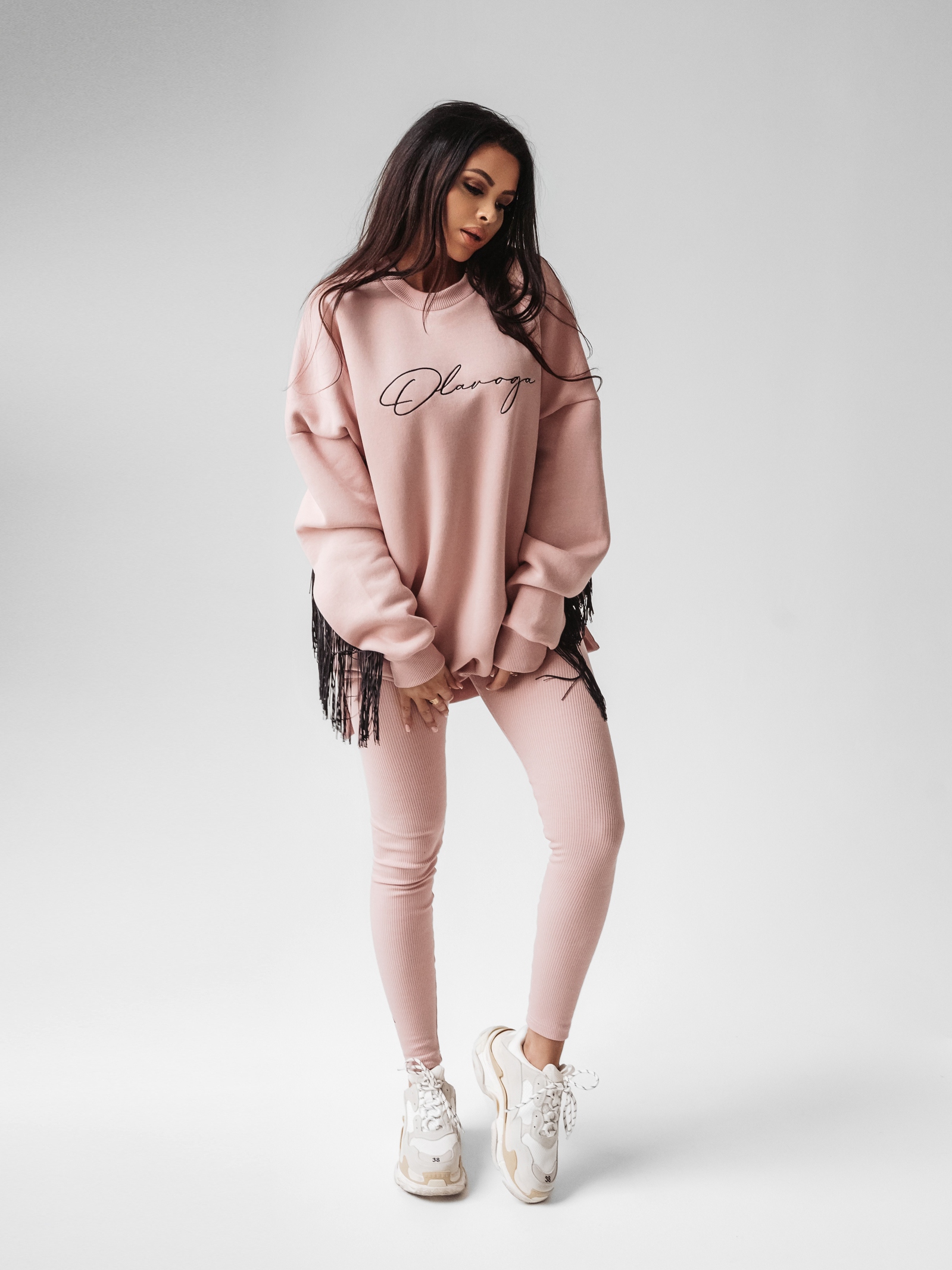 Bluza oversize z frędzlami Penny Ola Voga brudny róż