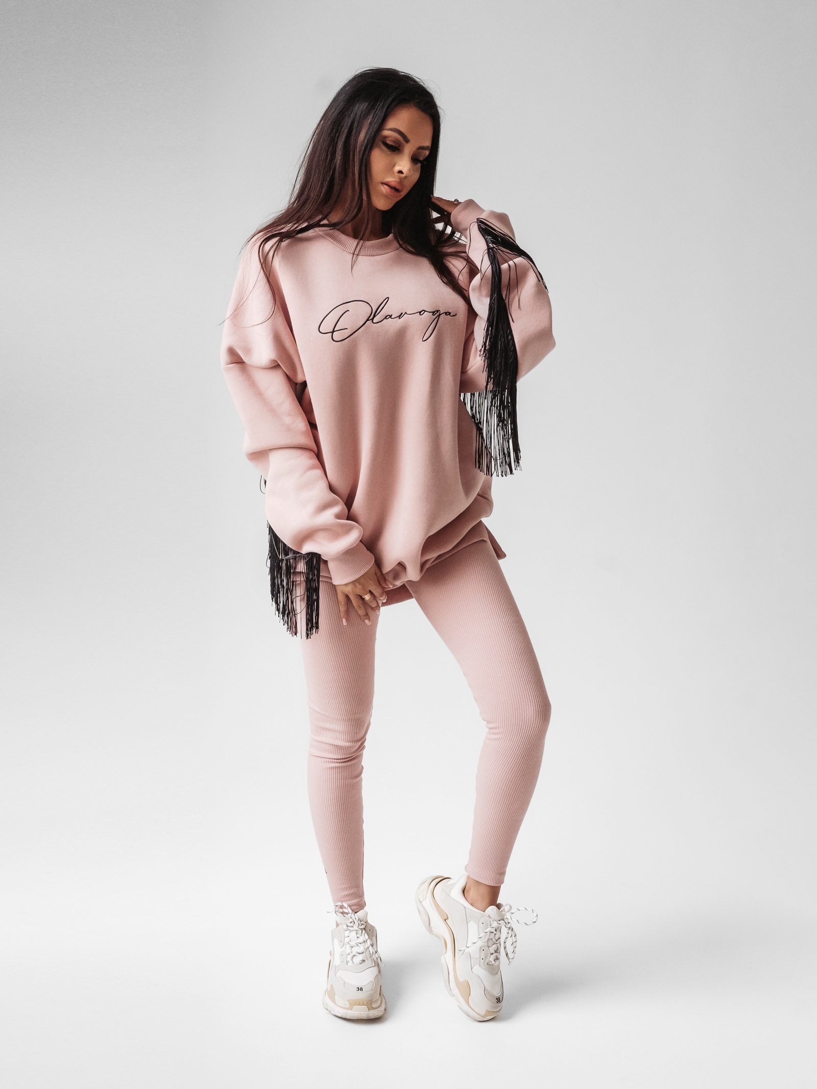 Legginsy prążkowane Meggy Ola Voga brudny róż