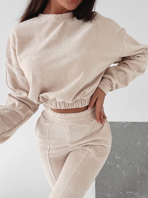 Komplet welurowy Amanda Ola Voga beżowy