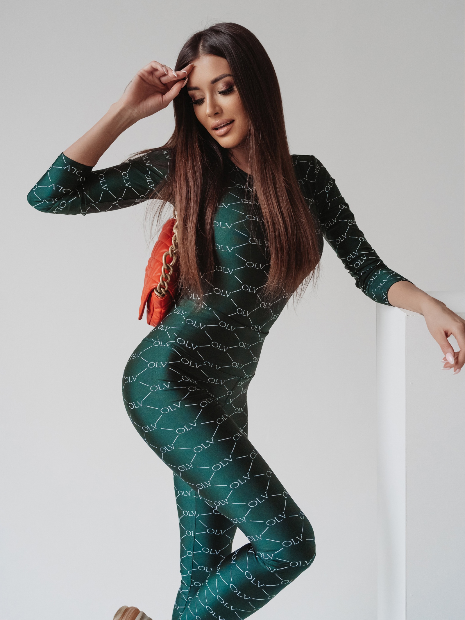 Komplet logowany I LOVE OLV Ola Voga butelkowa zieleń