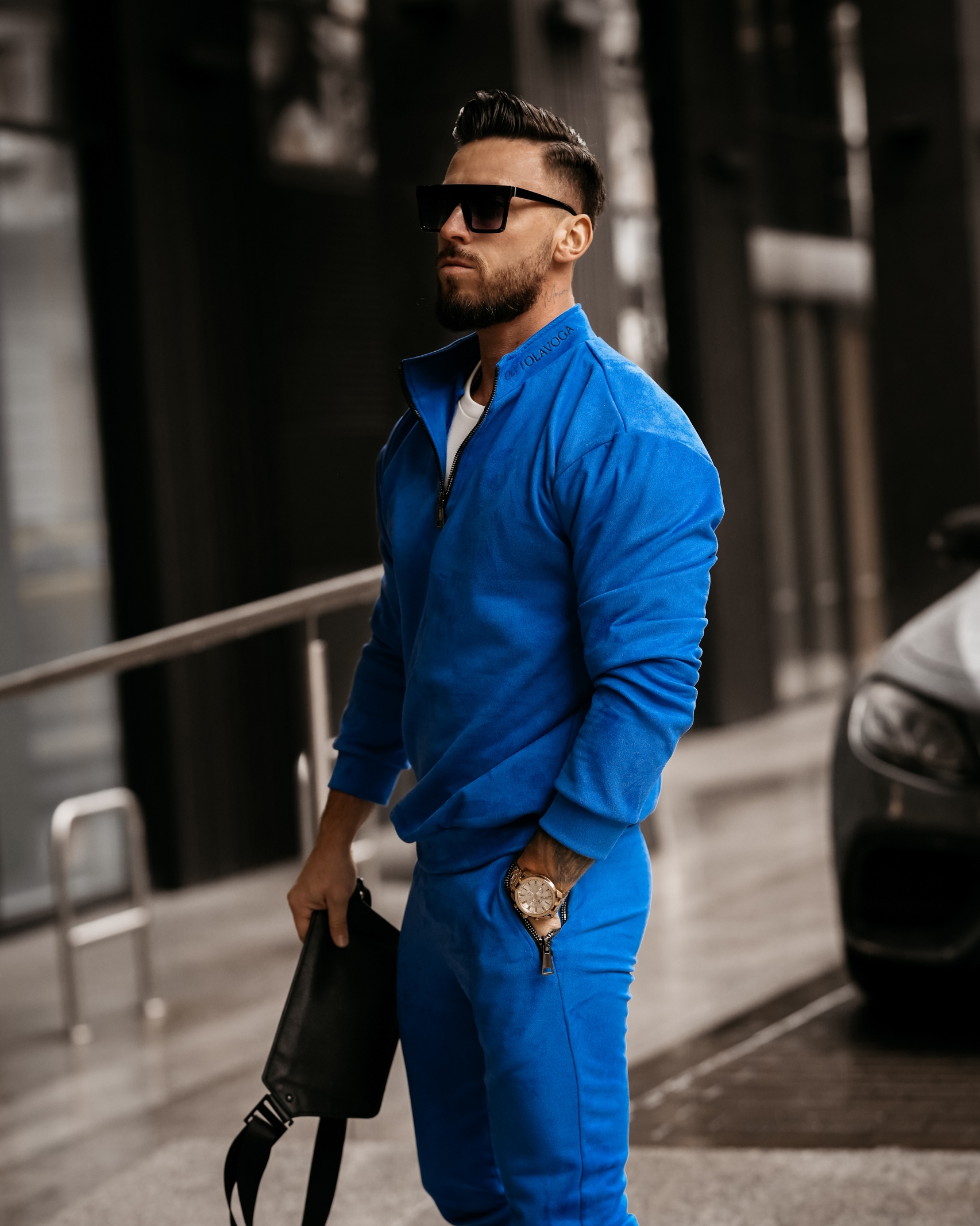 Komplet zamszowy męski Pedro Ola Voga chabrowy