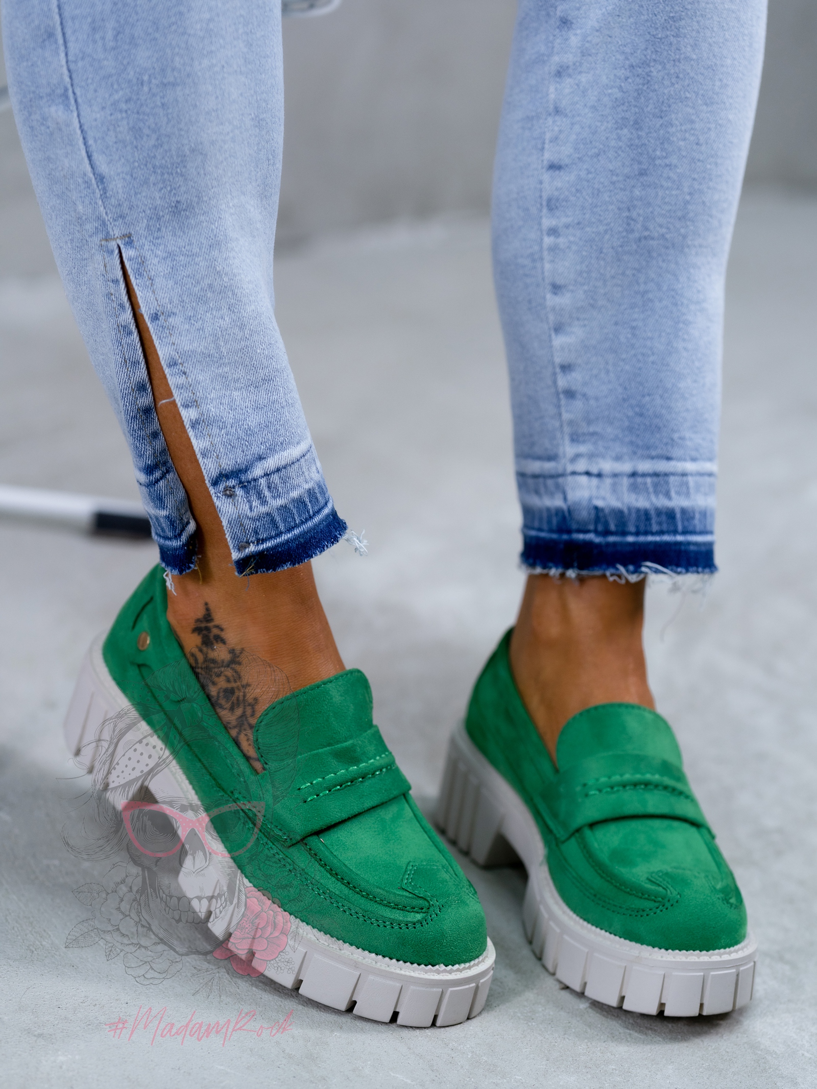 -wyprzedane-Mokasyny zamszowe Madam Fekes szmaragdowe