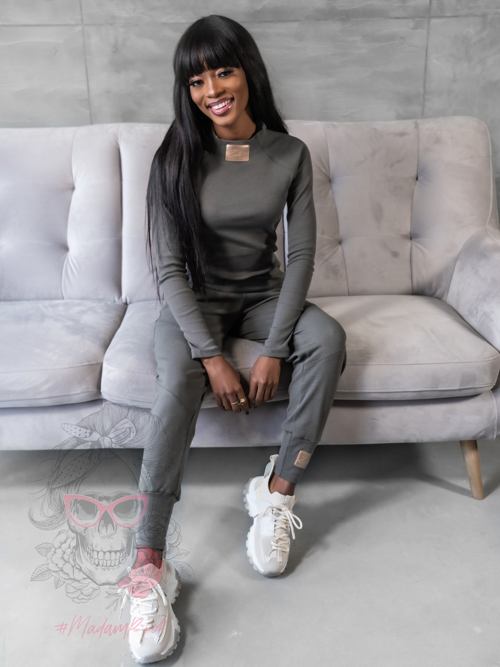 Komplet prążkowany Laki Sort khaki