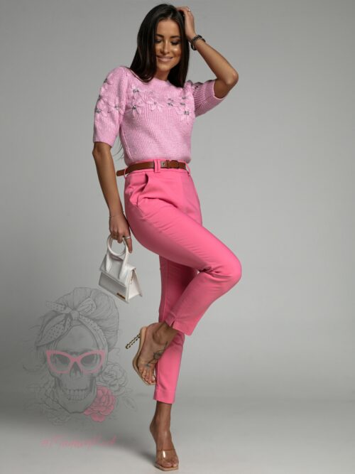 Spodnie eleganckie z wysokim stanem Sitrus słodkie różowe