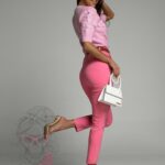 Spodnie eleganckie z wysokim stanem Sitrus słodkie różowe