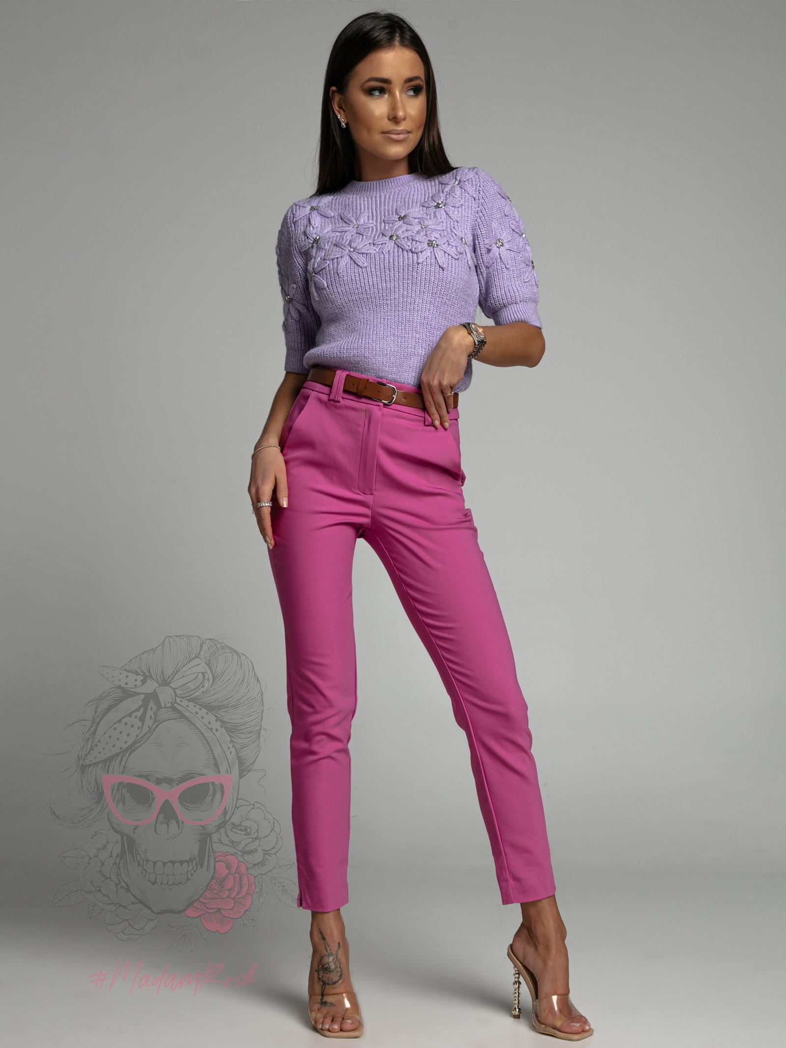 Spodnie eleganckie z wysokim stanem Sitrus magenta