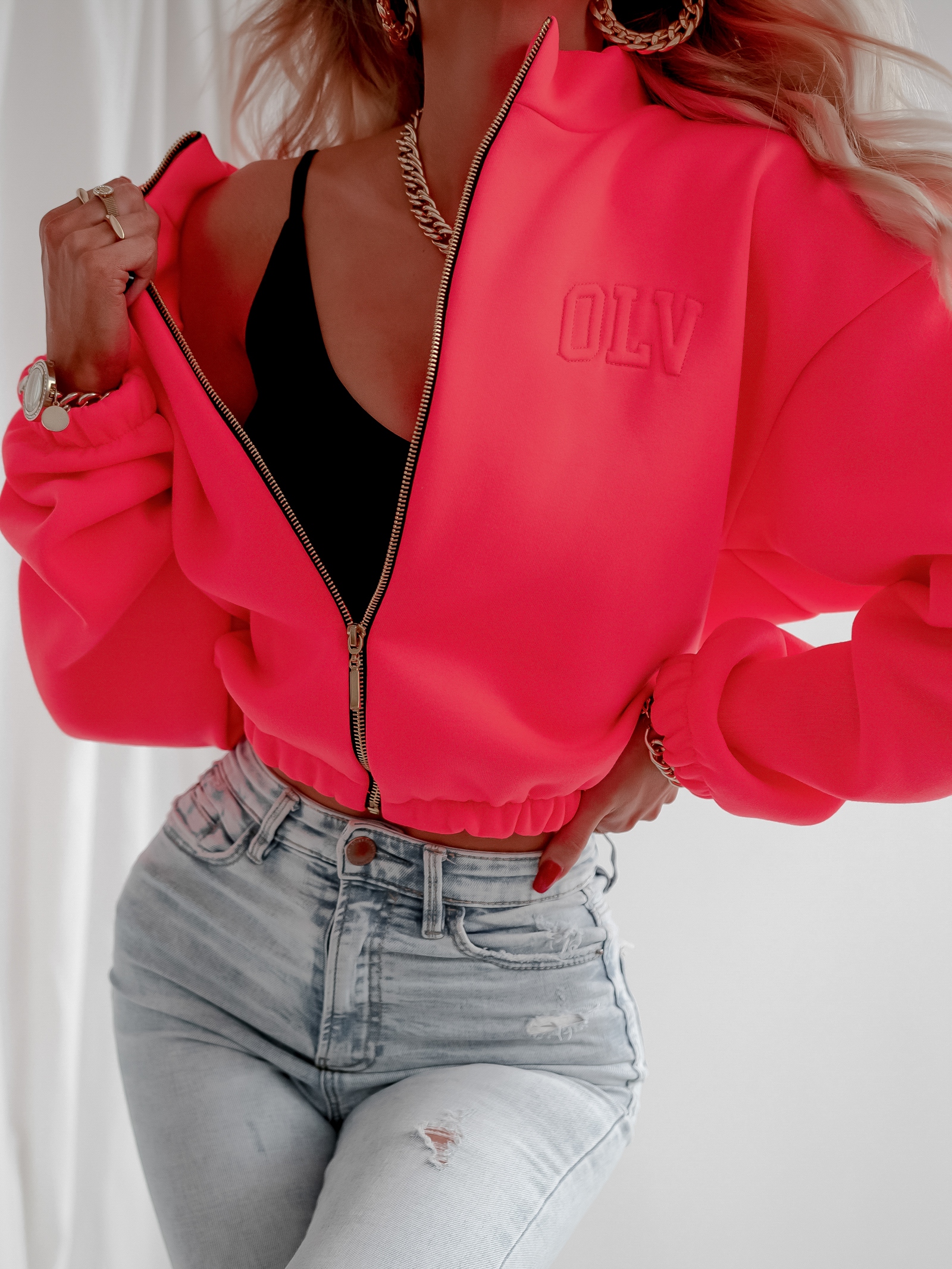 Bluza na suwak Demi Ola Voga neonowy róż