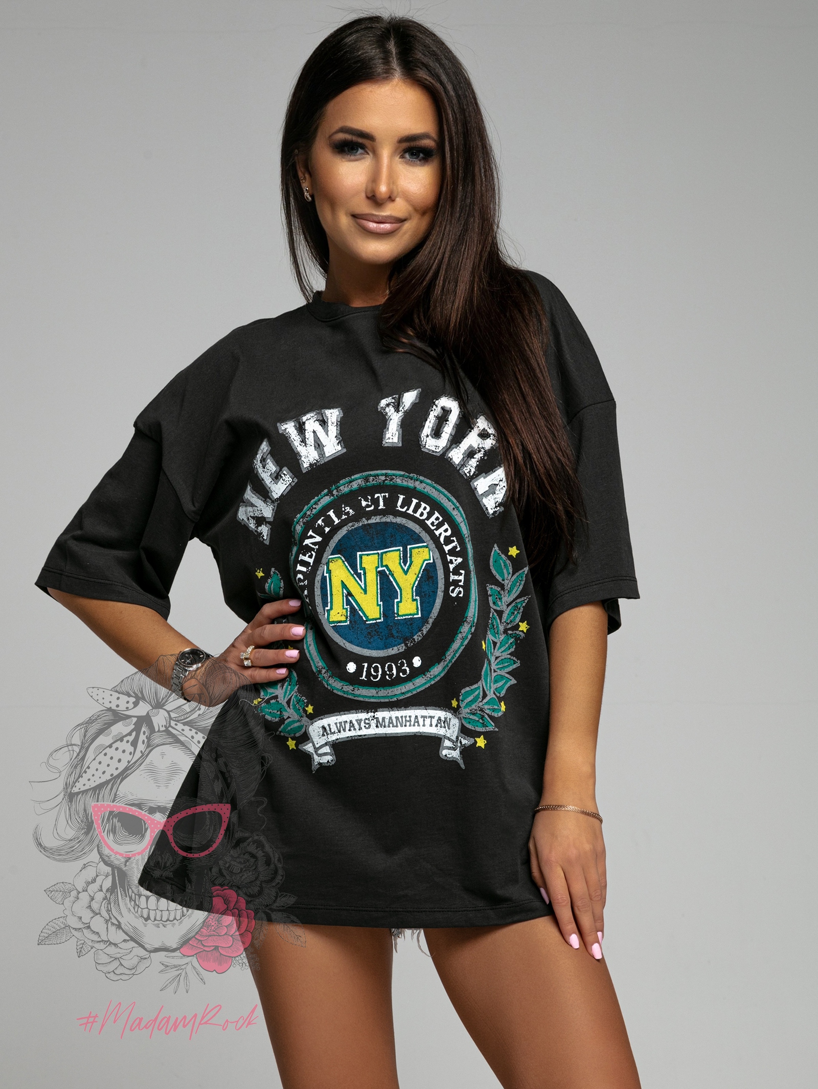 T-shirt oversize New York czarny