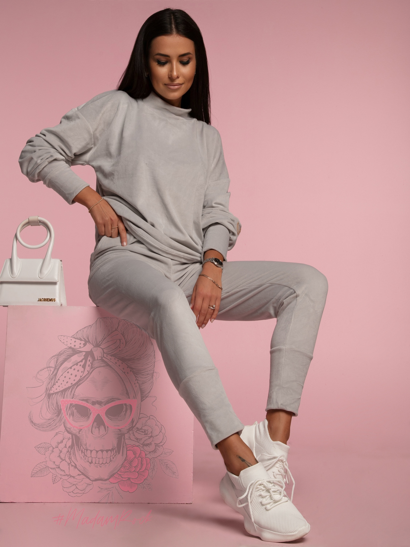 Komplet welurowy Ola Voga Kiss szary