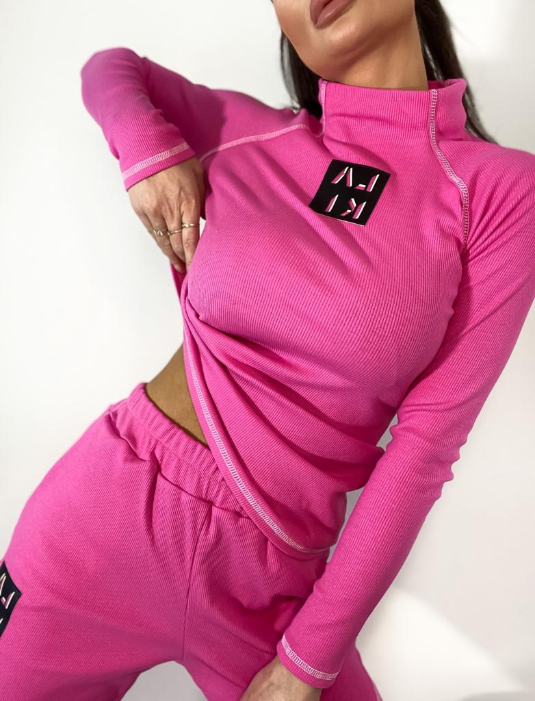 Komplet prążkowany Laki Satempli różowy