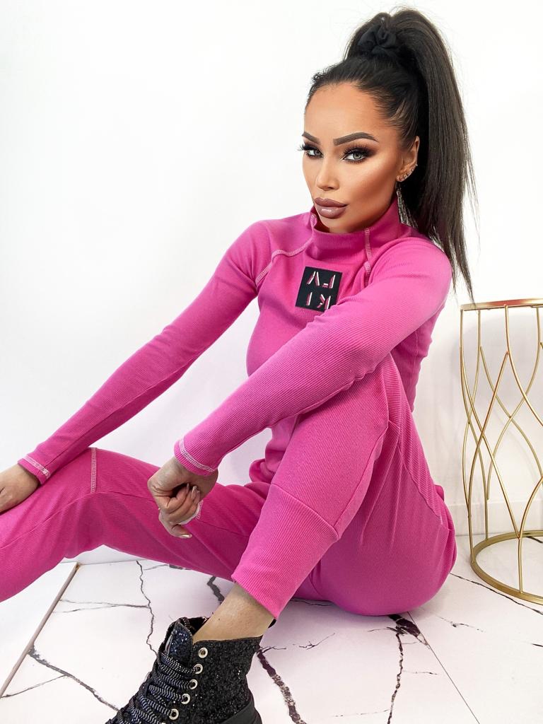 Komplet prążkowany Laki Satempli różowy