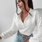 Bluza z wycięciem Anette Ola Voga ecru