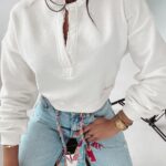 Bluza z wycięciem Anette Ola Voga ecru