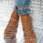 Sandały sznurowane Madam Colita srebrne