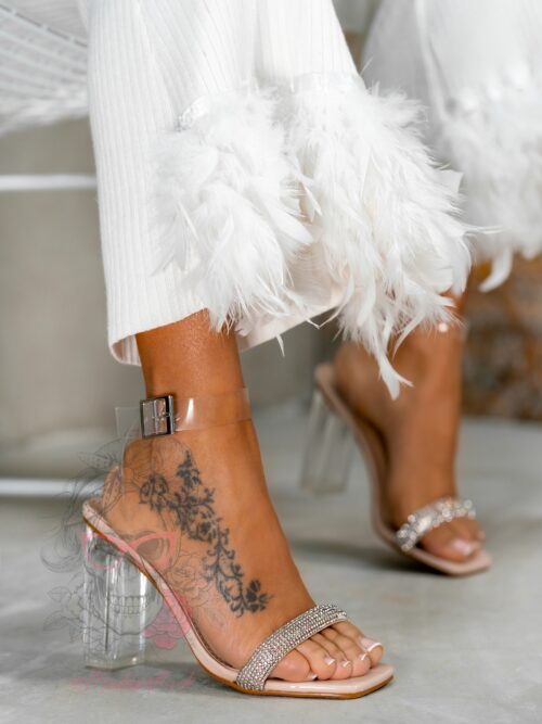 Sandały na słupku Madam Linda nude