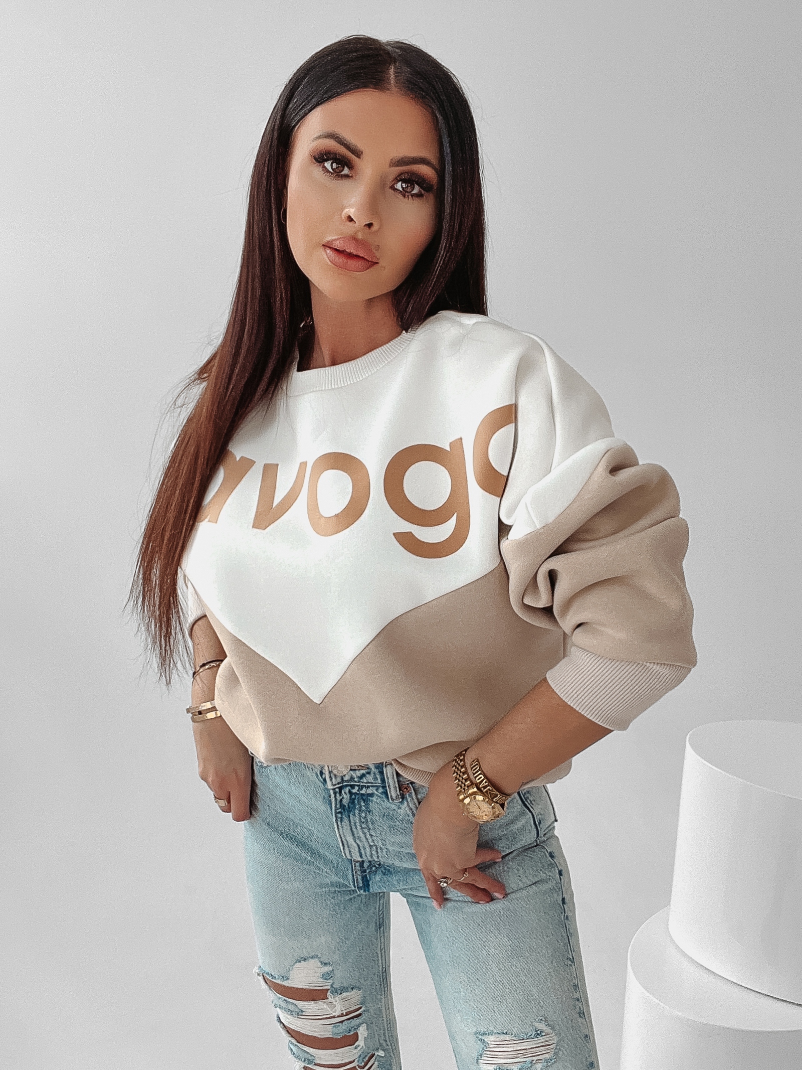 Bluza bawełniana Margo Ola Voga ecru-beż Bluza bawełniana Margo Ola Voga ecru-beż