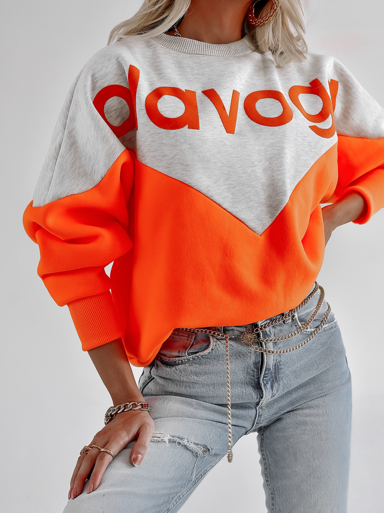 Bluza bawełniana Margo Ola Voga szary-pomarańcz