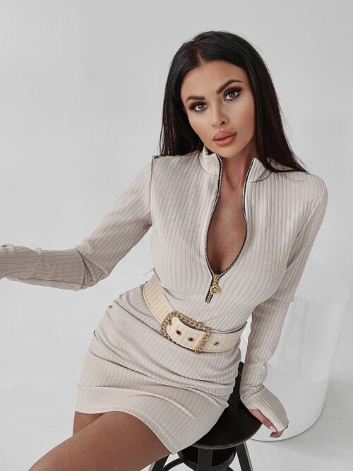 Sukienka prążkowana Clementine Ola Voga beżowa