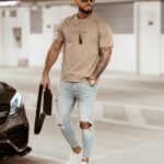 T-shirt logowany męski Noel Ola Voga beżowy