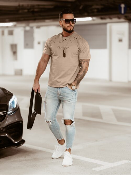 T-shirt logowany męski Noel Ola Voga beżowy