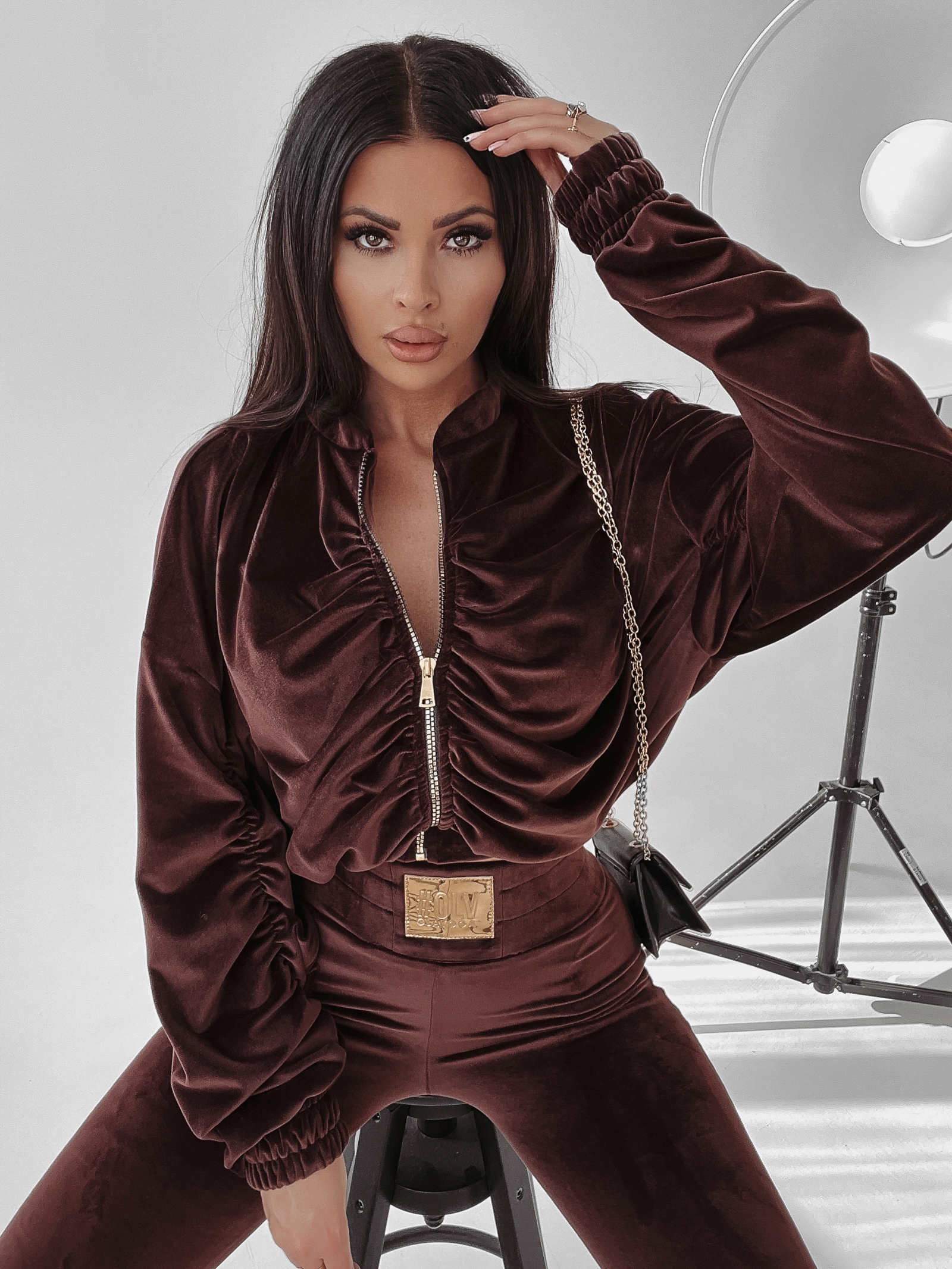 Komplet welurowy Peggy Ola Voga brązowy