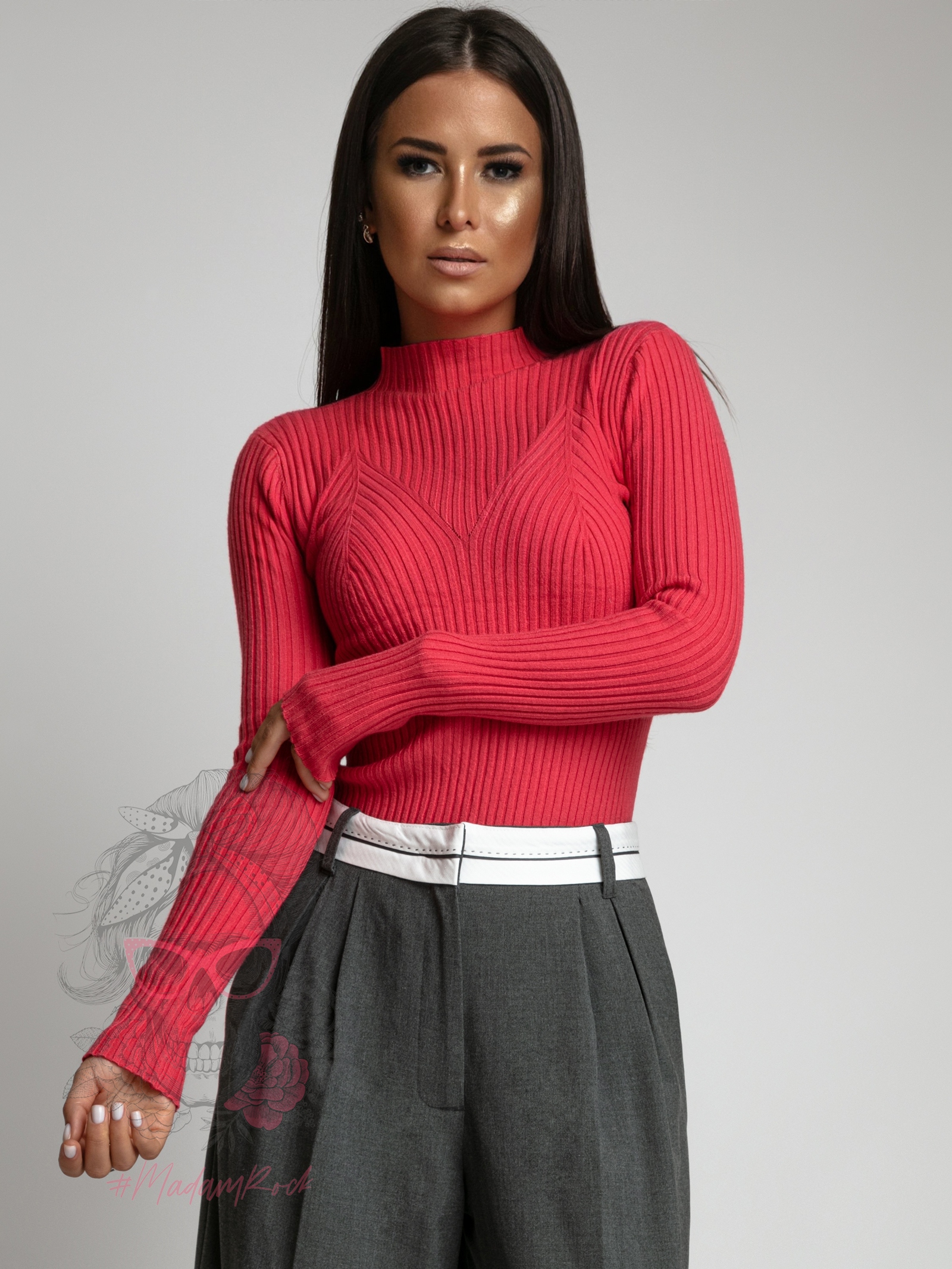 Sweterek dzianinowy Mageli malinowy