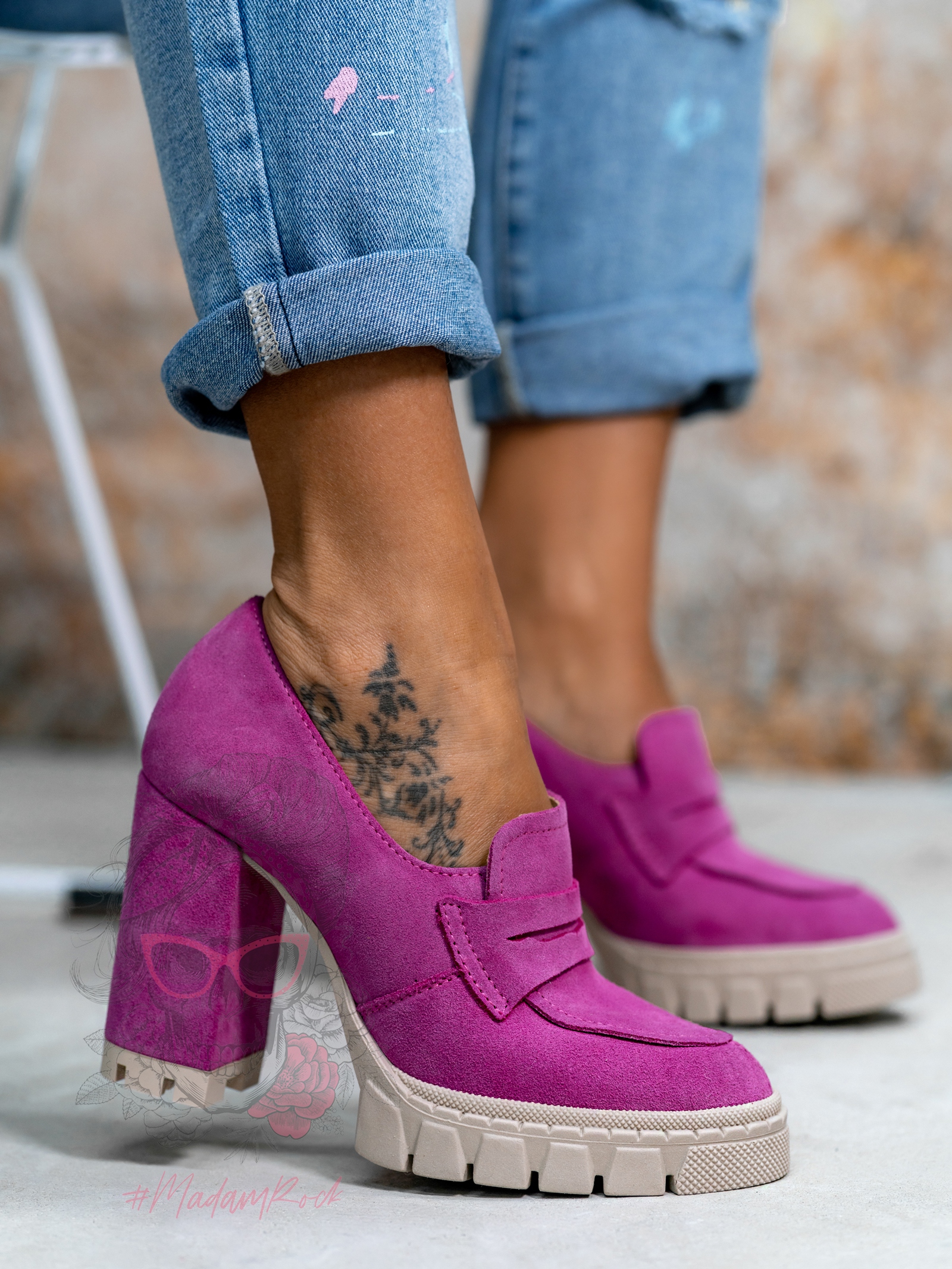 Mokasyny na słupku Madam Gombi fuksja