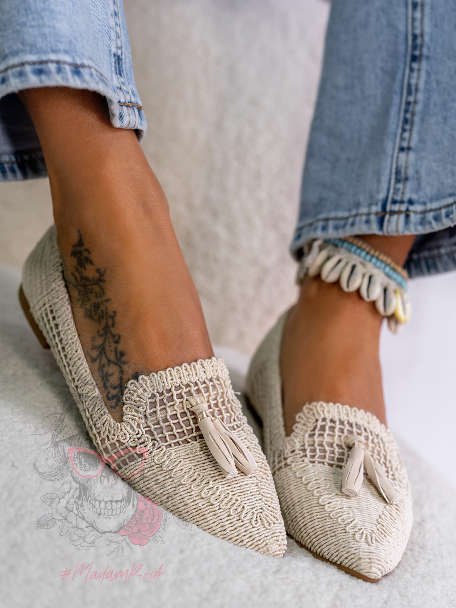 Balerinki ażurowe Madam Bosh beżowe