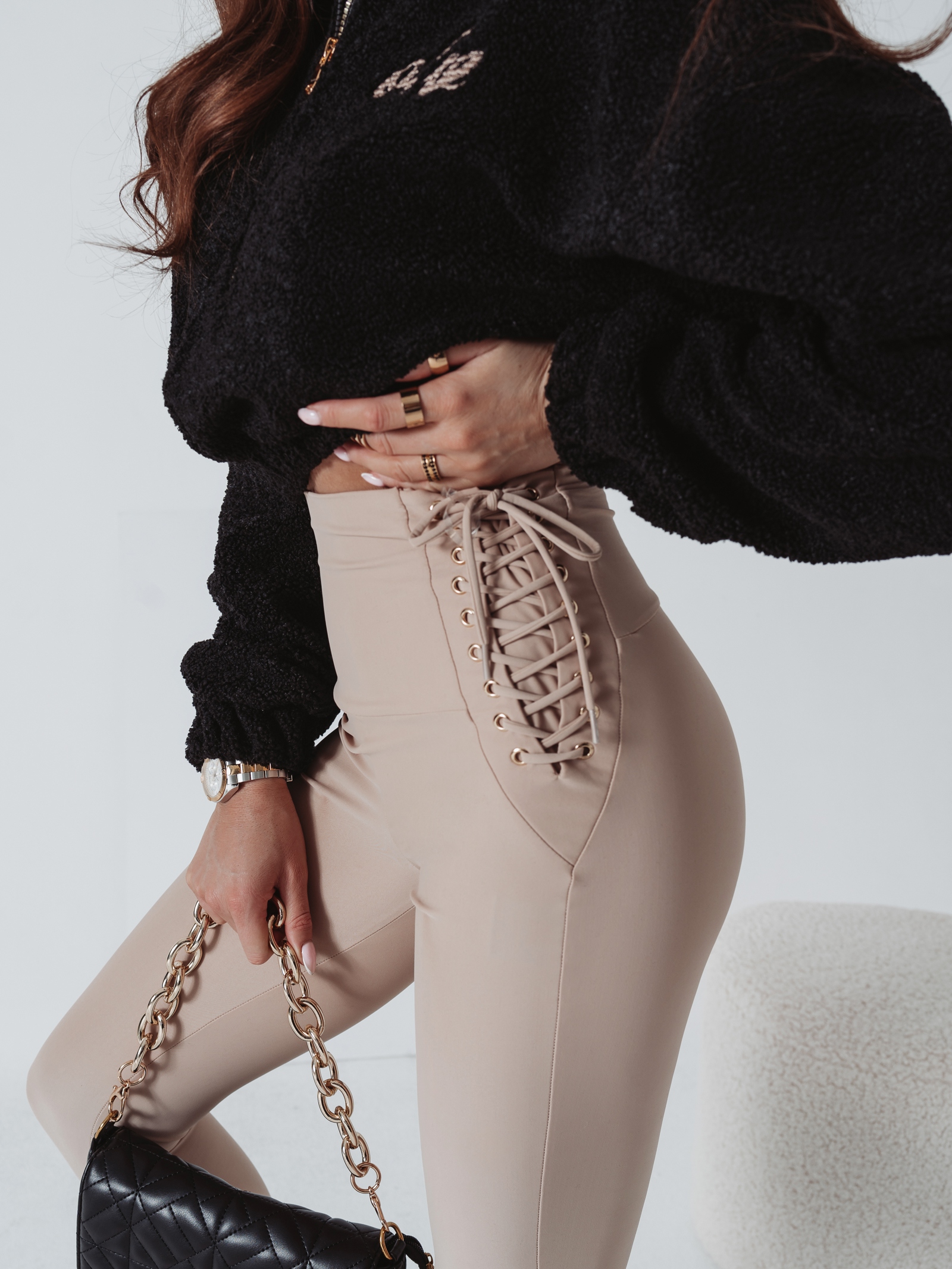 Legginsy ze sznurowaniem Rosalie Ola Voga beżowe Legginsy ze sznurowaniem Rosalie Ola Voga beżowe