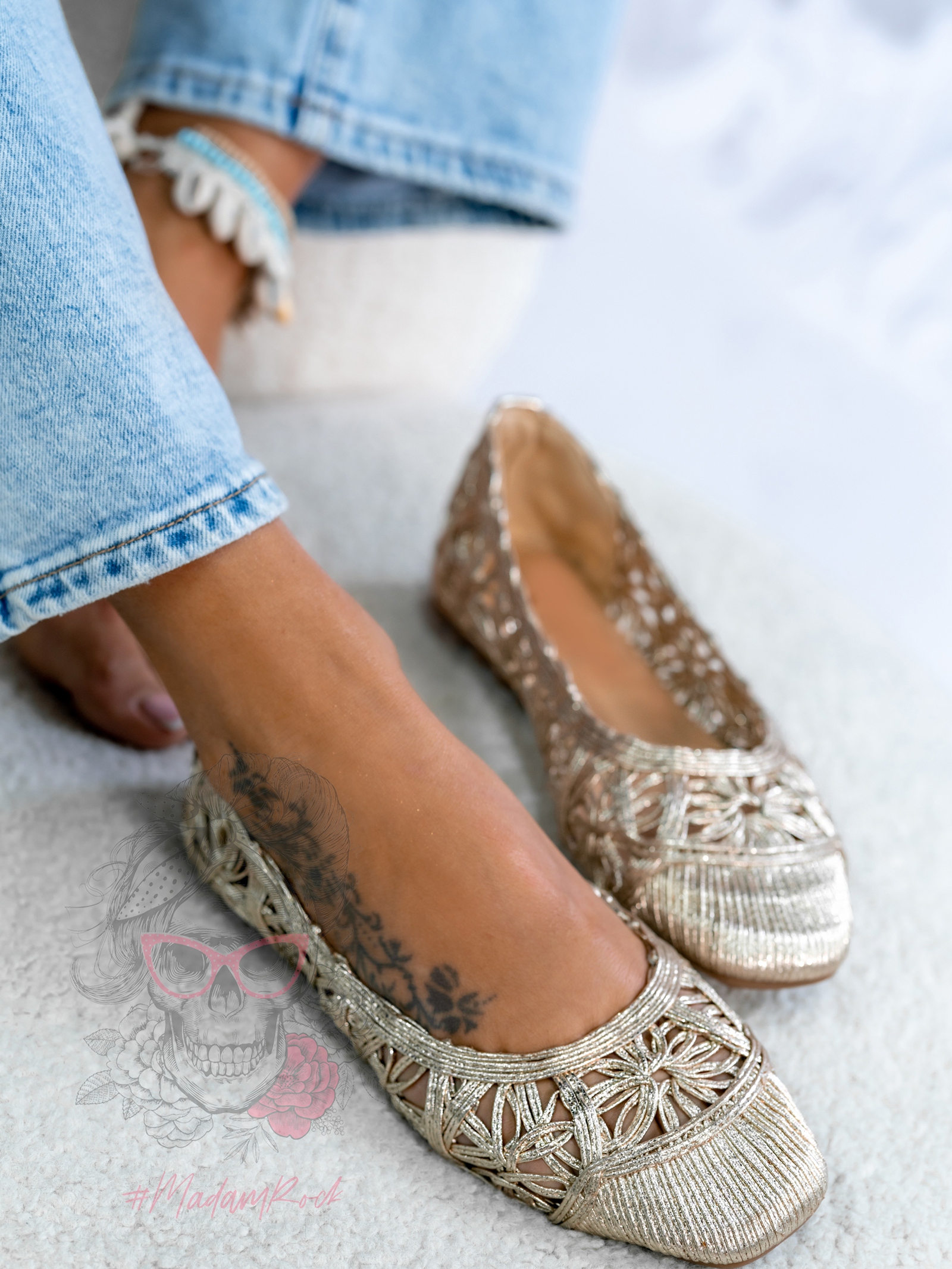 Balerinki ażurowe Madam Ligold złote
