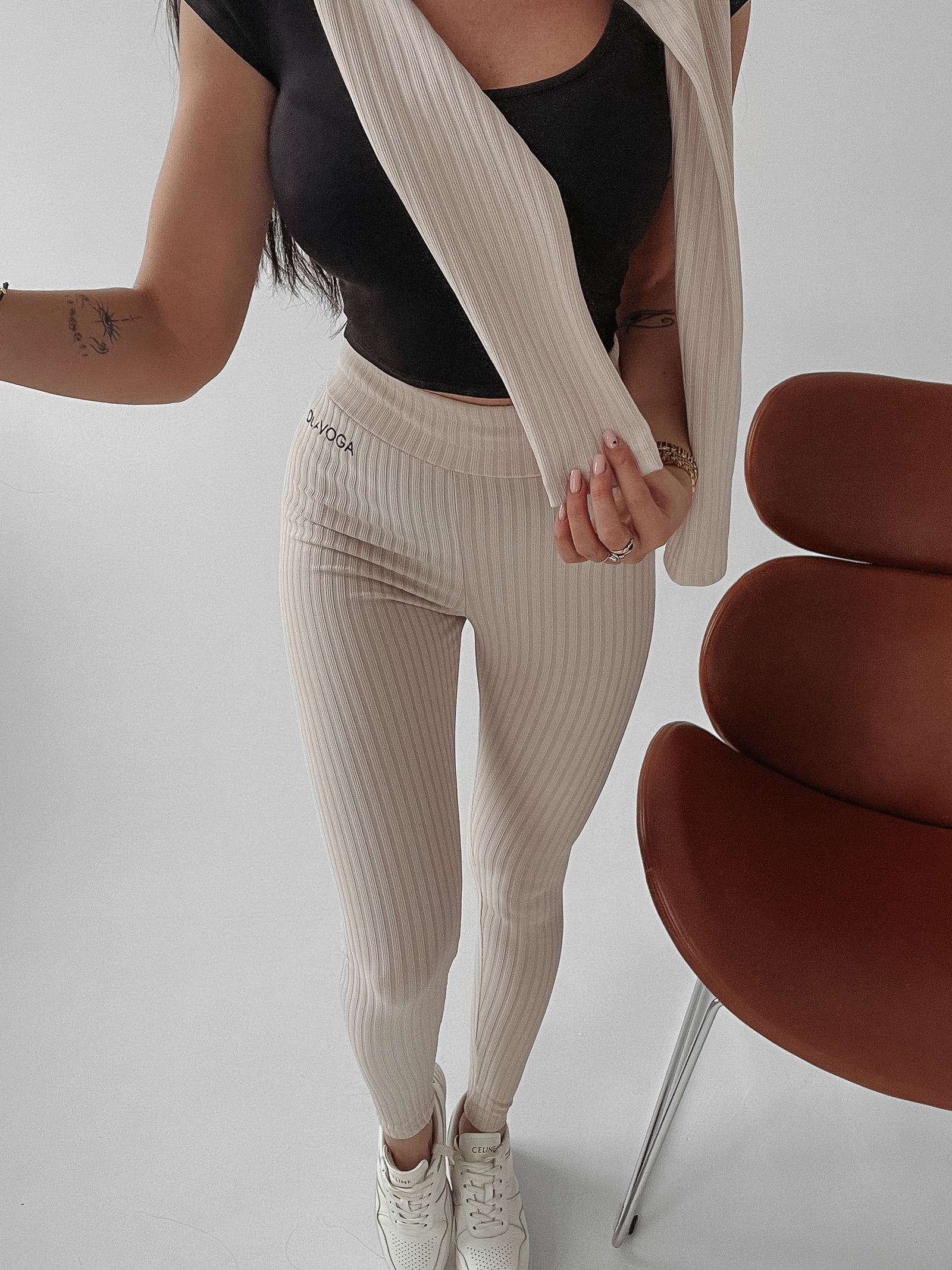 Legginsy prążkowane Lucia Ola Voga beżowe
