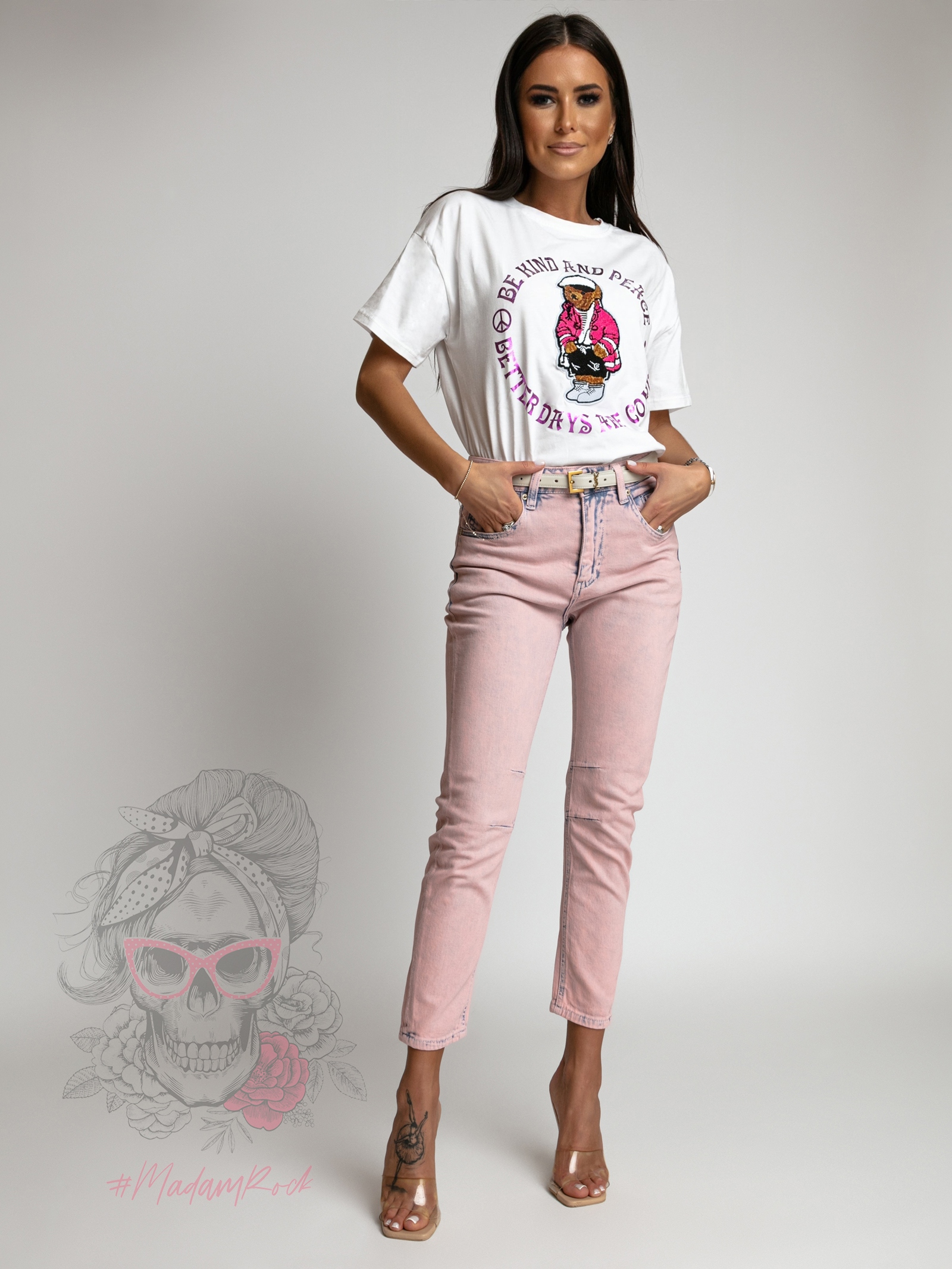 Spodnie jeansowe dekatyzowane Malibbu różowe